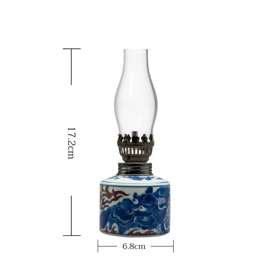 青花麒麟寻圣陶瓷香薰灯茶室摆件氛围灯中式复古可熏香