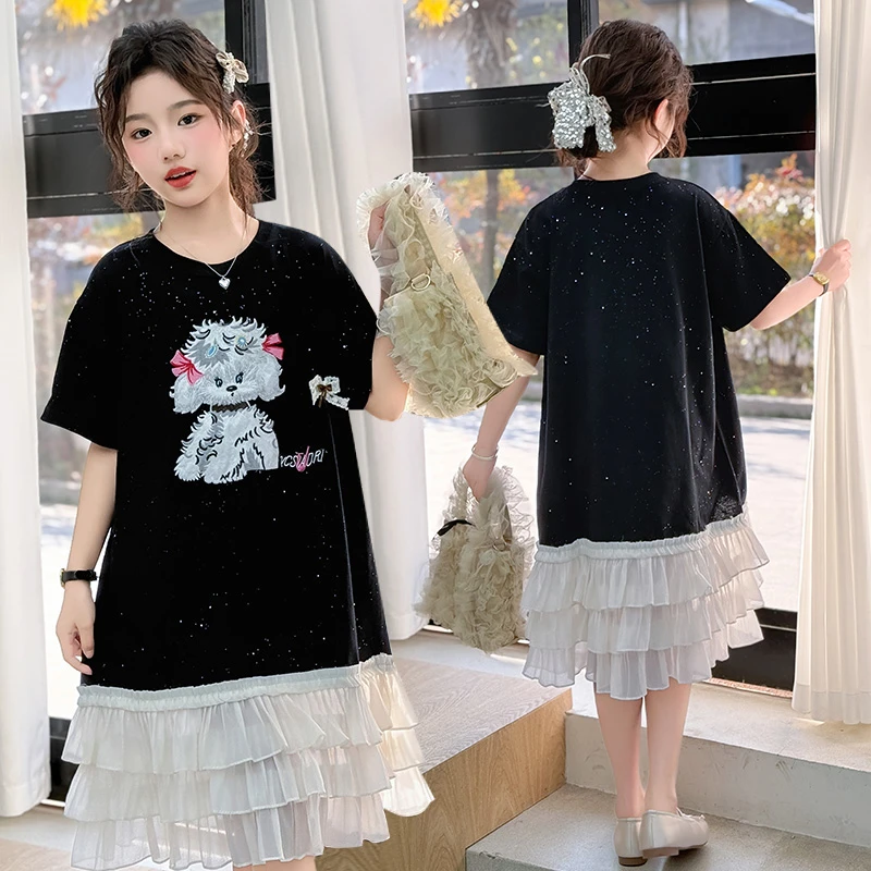 女童连衣裙夏2025夏季6-12岁大童韩系高级感T恤裙儿童洋气公主裙