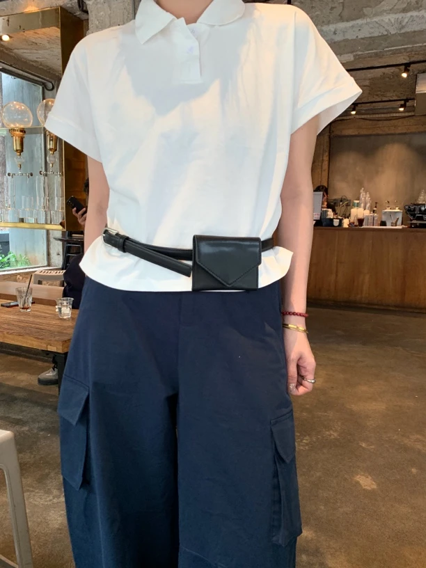 飞飞袖polo衫高级感通勤小个子气质短袖夏季套头翻领上衣女#973