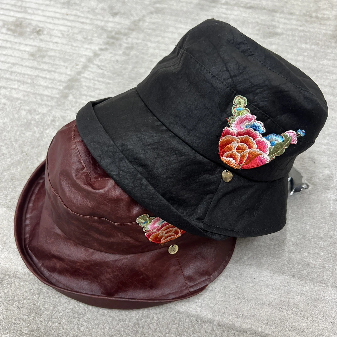 五色风马帽子SJ25BM18女士黑色绣花盆帽时尚女士百搭
