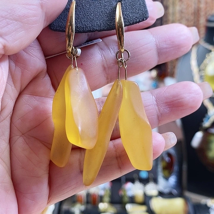 琥珀银S925镶嵌耳饰耳环