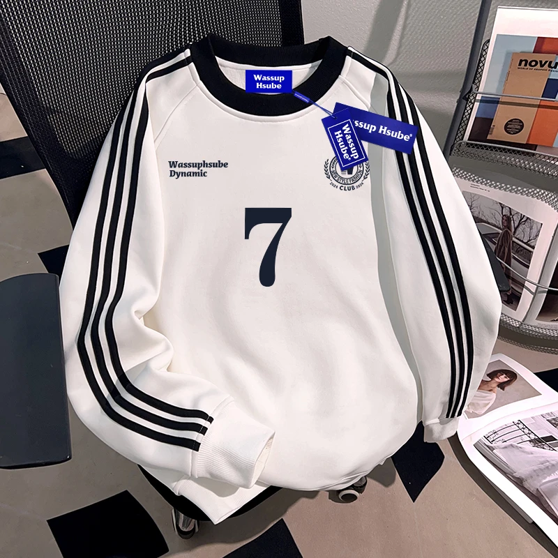 WASSUP HSUBE美式复古数字印花重磅潮牌圆领卫衣男女休闲情侣百搭