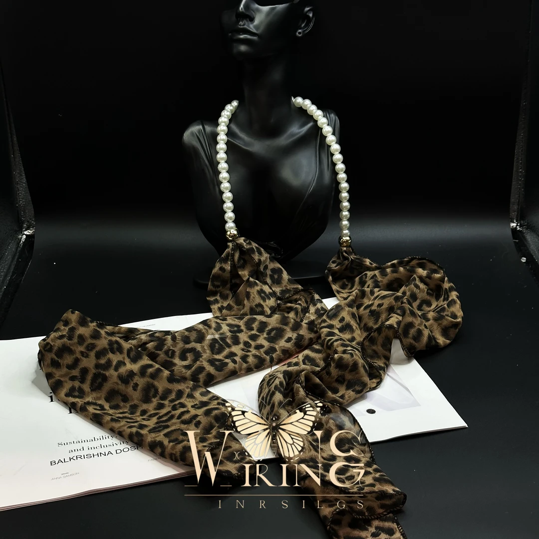 铜仿珍珠项链 王大嘴原创 “豹纹白珠”欧美串珠豹纹丝巾项链A676