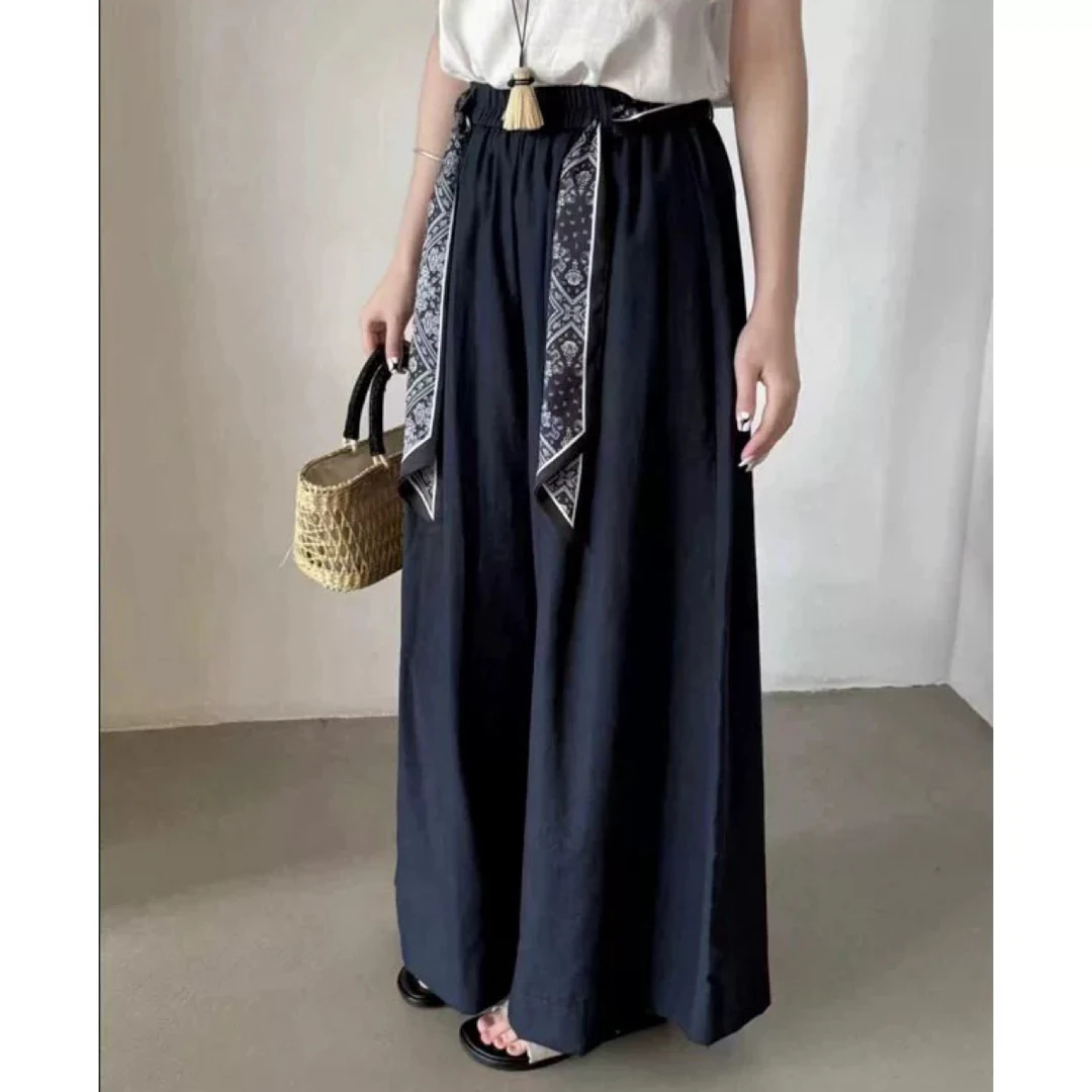 【小白姐姐】6822春秋新款黑色阔腿裤带丝带