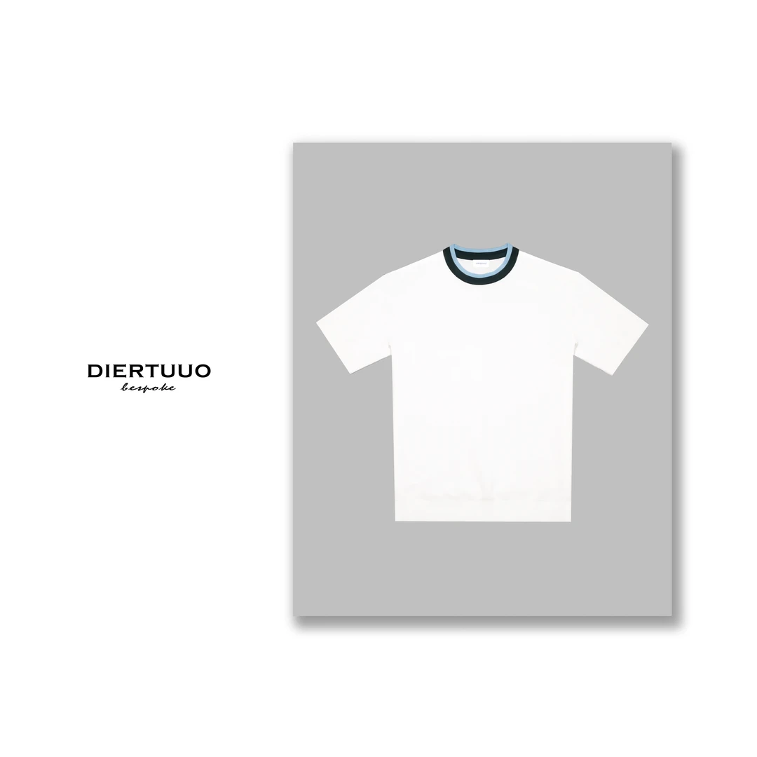 DIERTUUO/迪途夏季时尚简约针织透气凉感百搭拼色圆领T恤6159