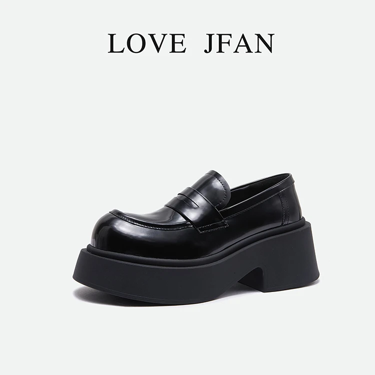 LOVEJFAN2025春季新款英伦风厚底增高圆头乐福鞋女