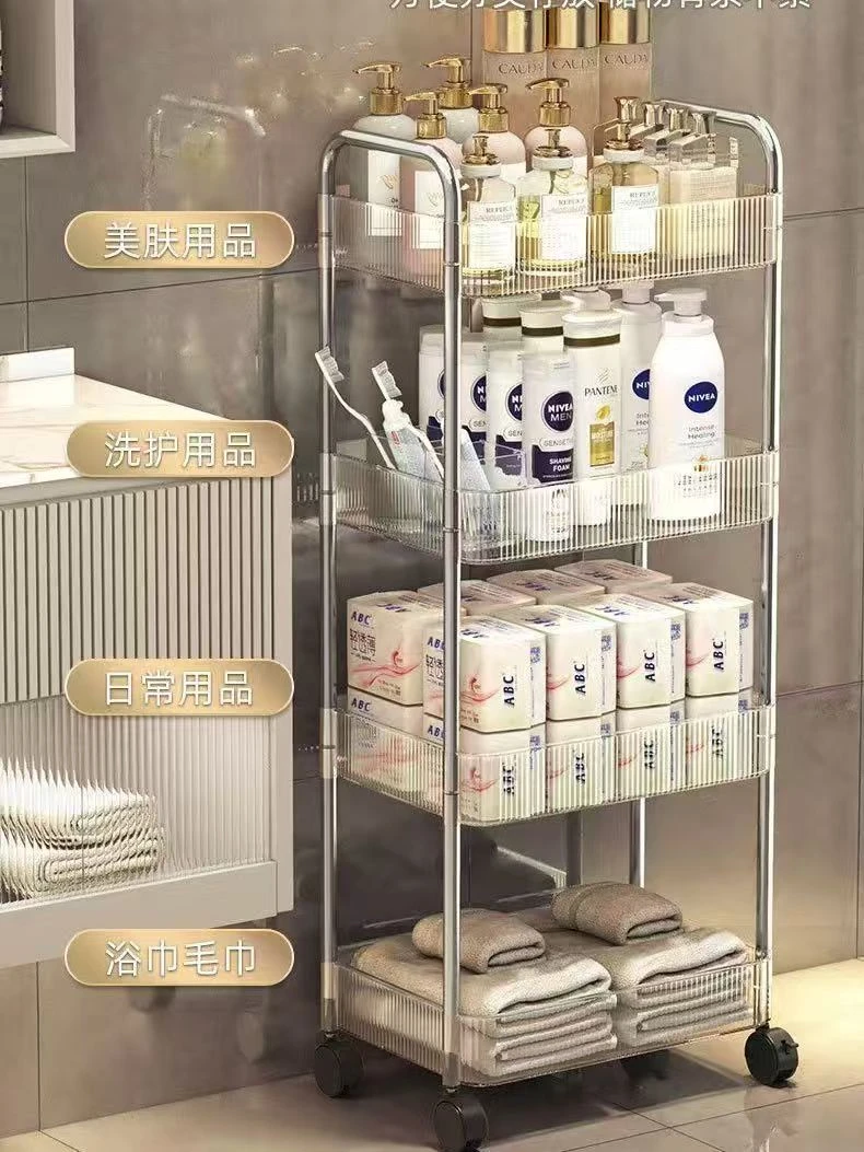 透明亚克力小推车落地带轮置物架零食架厨房多层可移动化妆品收纳