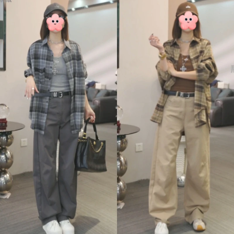 【叶落惊风】2025新款宽松格子衬衣+高腰时尚百搭休闲裤LK2505396