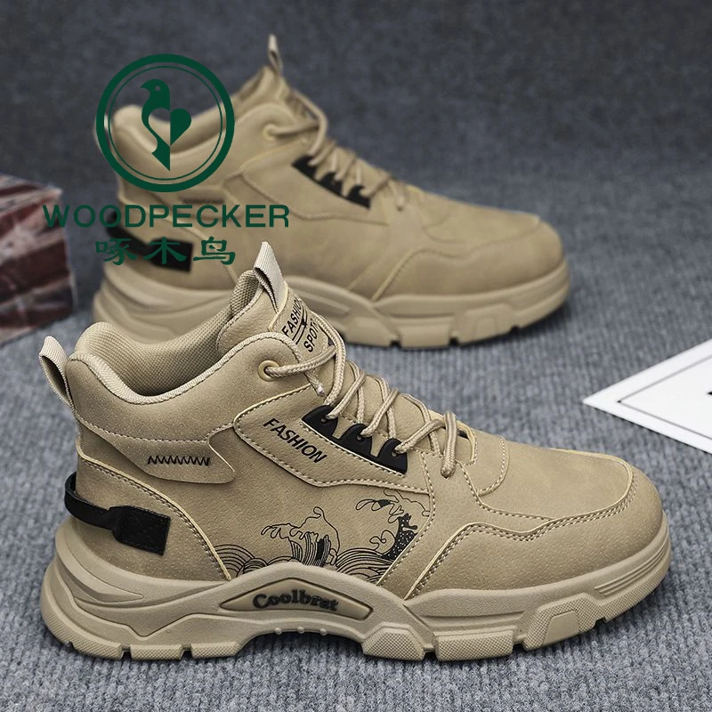 正品啄木鸟男鞋潮流秋冬季百搭防水防滑耐磨运动登山马丁靴潮鞋子