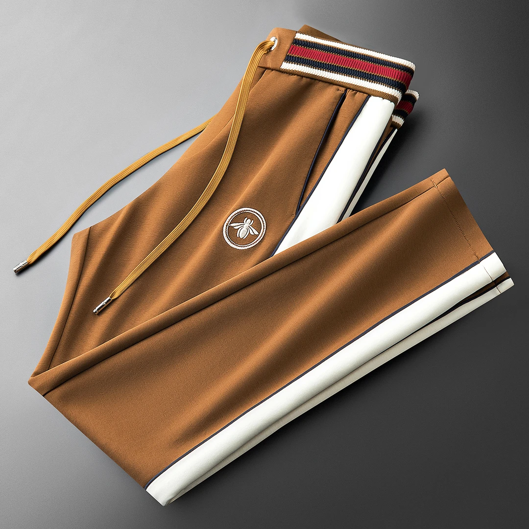 2025秋季新款时尚直筒卫裤男撞色拼接显瘦轻奢潮牌男士运动休闲裤