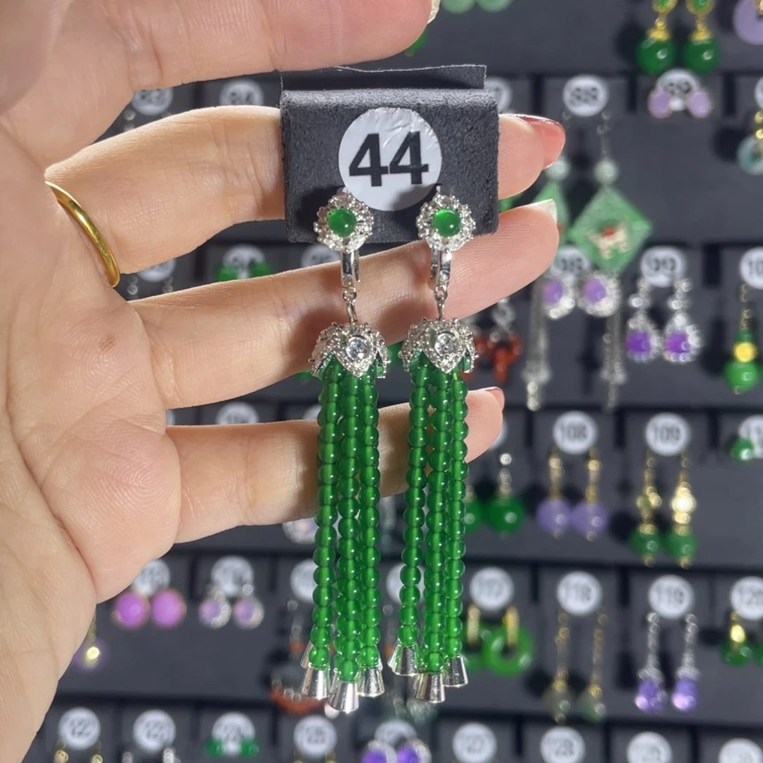 银S925镶嵌翡翠耳饰44