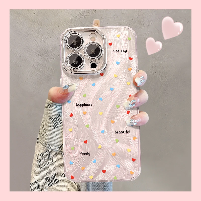 适用彩色爱心苹果17promax华为vivo/oppo小米iPhone16精孔羽纱纹