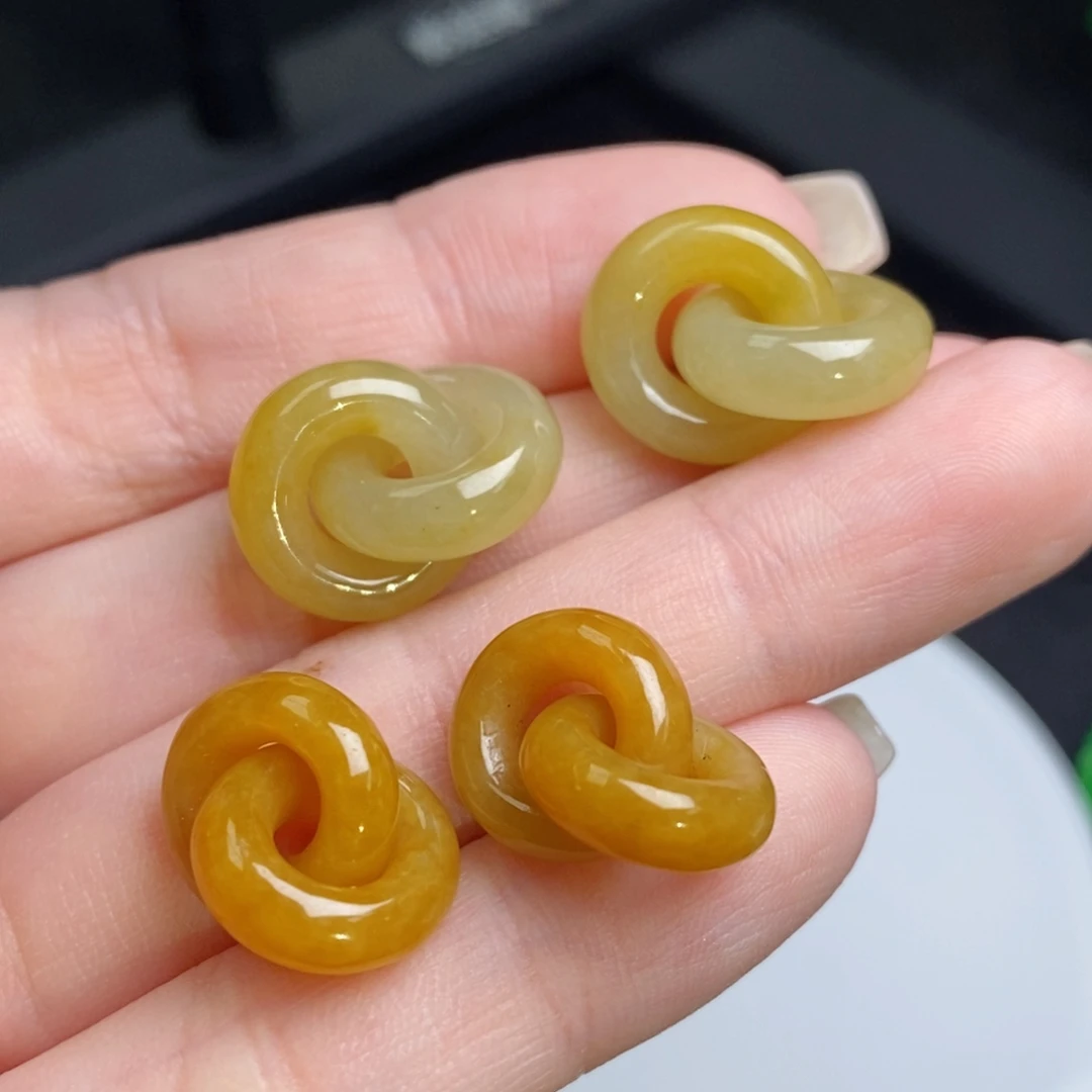 翡翠未镶嵌耳饰冰黄翡双环 多样性一对发货