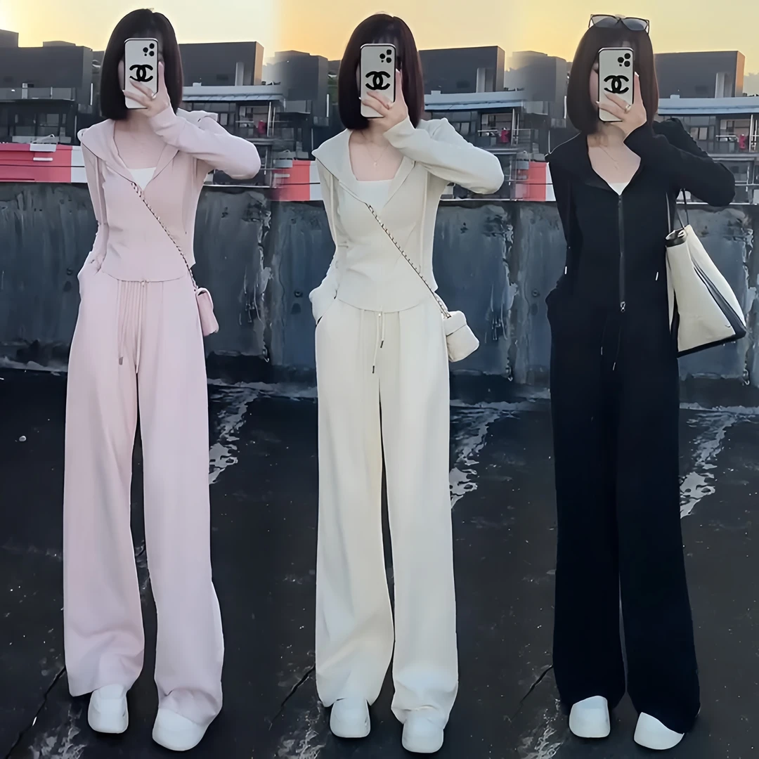 小个子开衫卫衣阔腿裤两件套女2025春秋新款时尚气质修身显瘦套装