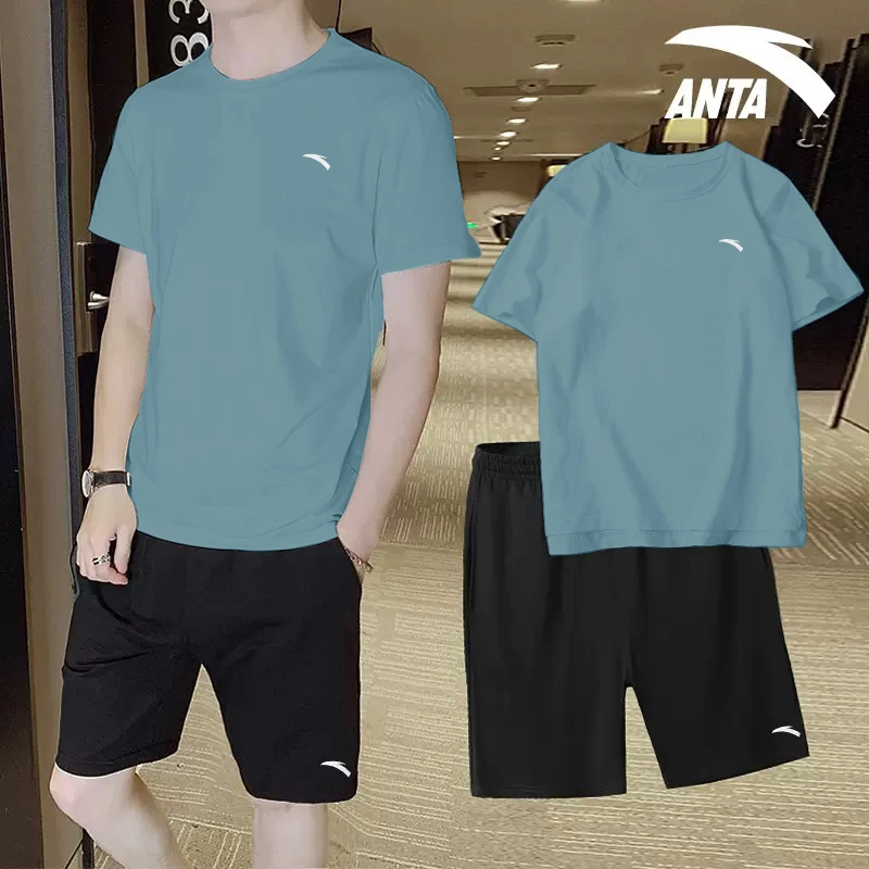 安踏运动套装男夏季新款速干薄款冰丝短袖短裤休闲跑步运动t男士