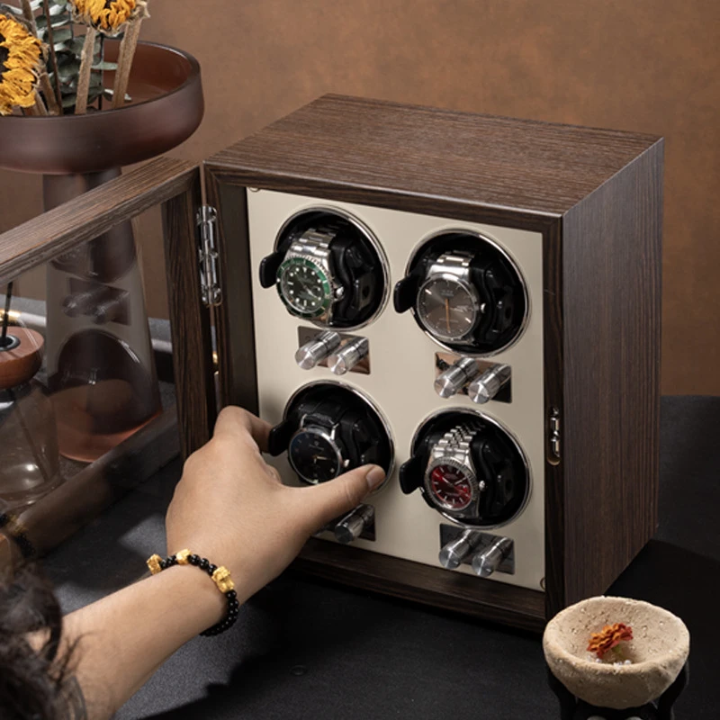 高档木纹自动摇表器机械表转动放置器静音防磁手表收纳盒子2025款