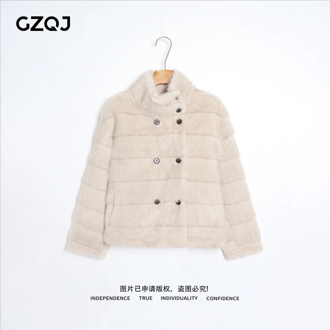 老琴私服【暖星叠浪】洋气厚款名媛双排扣环保毛毛外套女冬新款9569