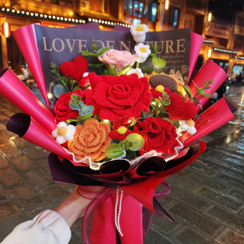 纯手工毛线针织花束生日礼物送妈妈女友闺蜜送老婆七夕情人节长辈
