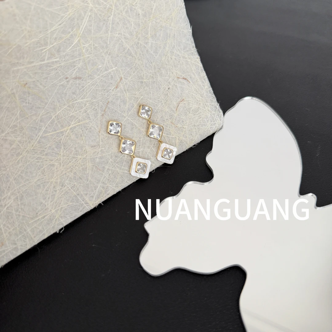 合金锆石耳饰 「方·镜」高级感气质长款流苏镶钻设计感耳坠时尚