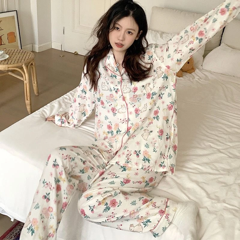 【碎花兔】婴儿棉感泡泡纱布女睡衣2025新款春夏薄款开衫家居服