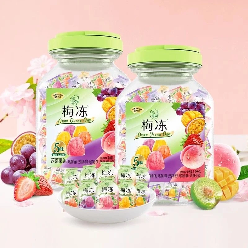 溜溜梅1.08kg五味超值梅冻桶装蒟蒻果汁果冻休闲零食解馋小吃年货