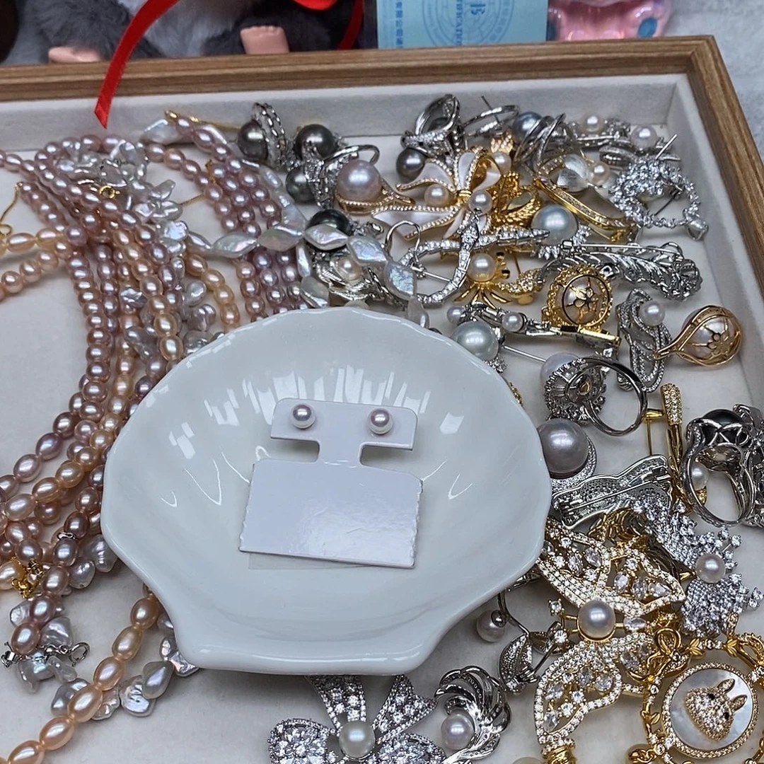 海水珍珠银S925镶嵌耳饰