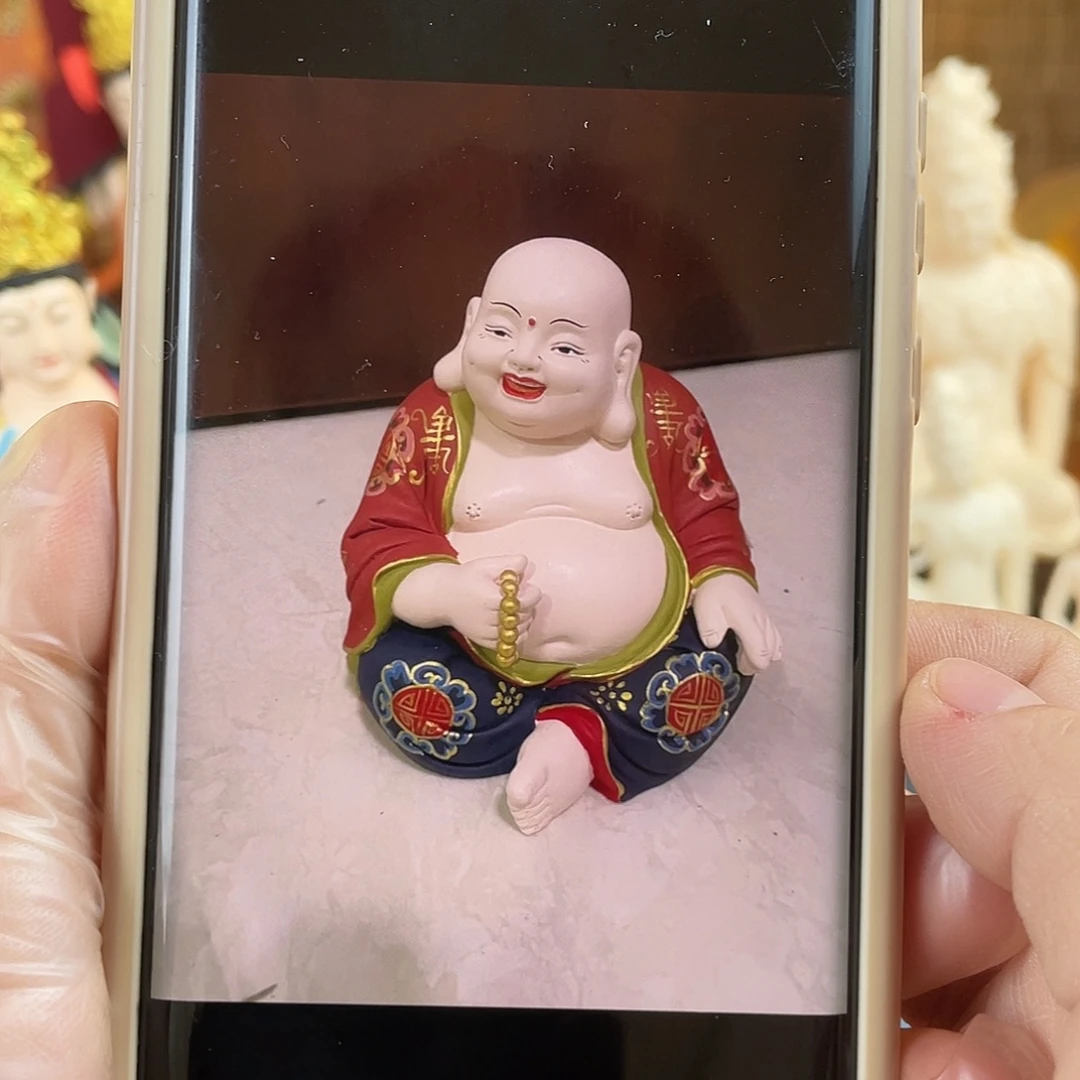 宁***6石材弥勒彩绘摆件