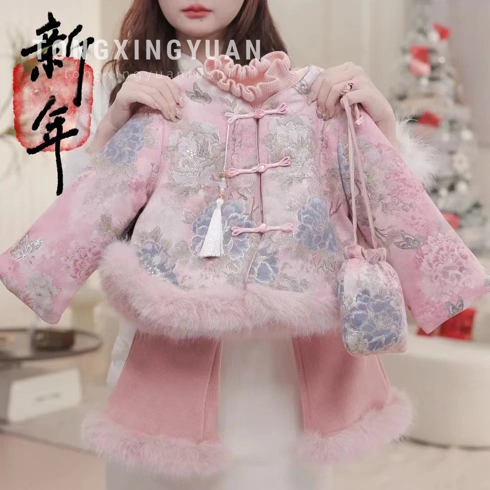 【新中式·牡丹】童星圆女童秋冬旗袍唐装公主中国风女孩上衣套装