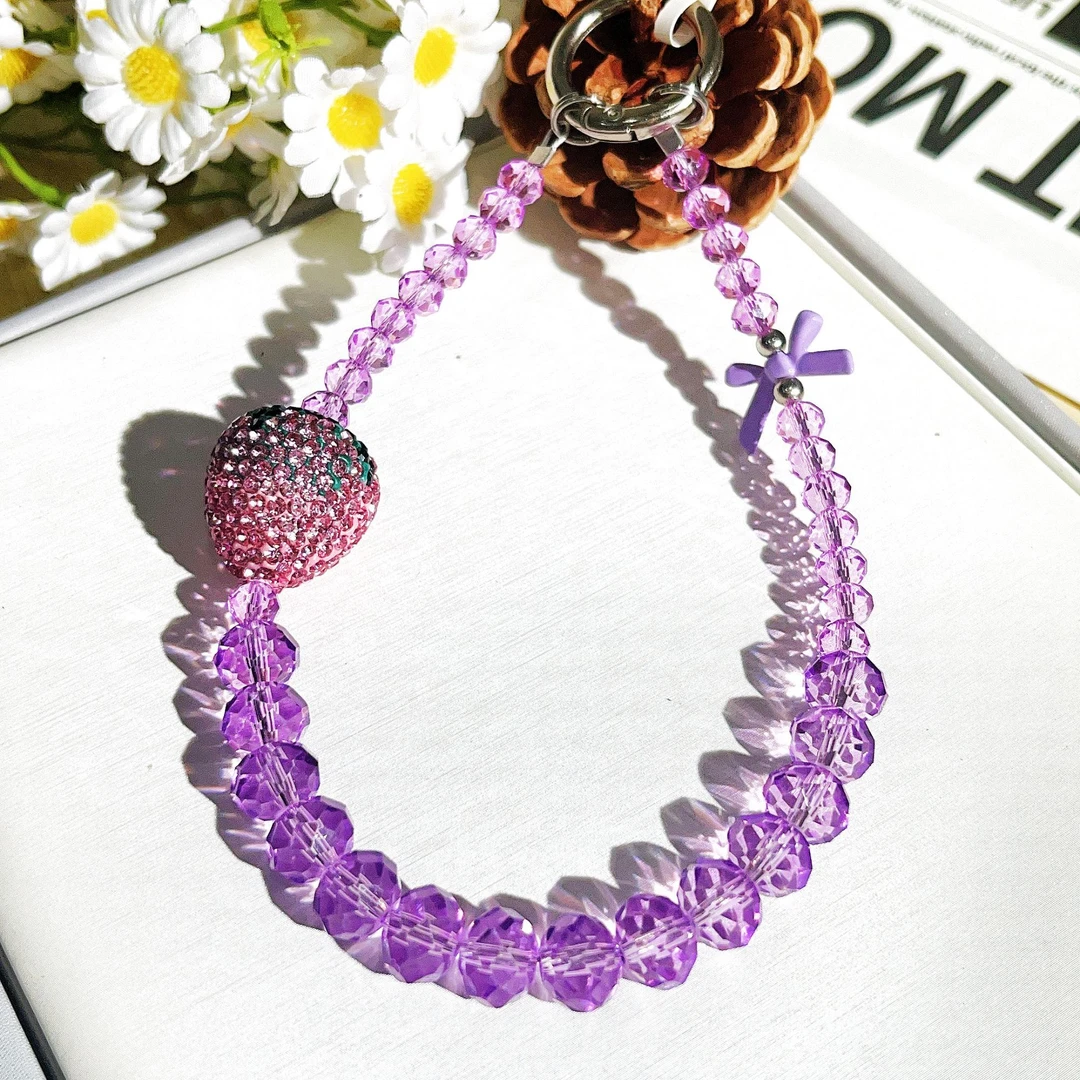 A010【 紫莓语】奢华手工串珠手机短款手提链创意水钻女款