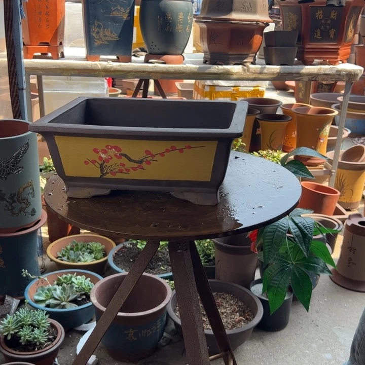 32黄色点彩马槽花盆花盆花盆