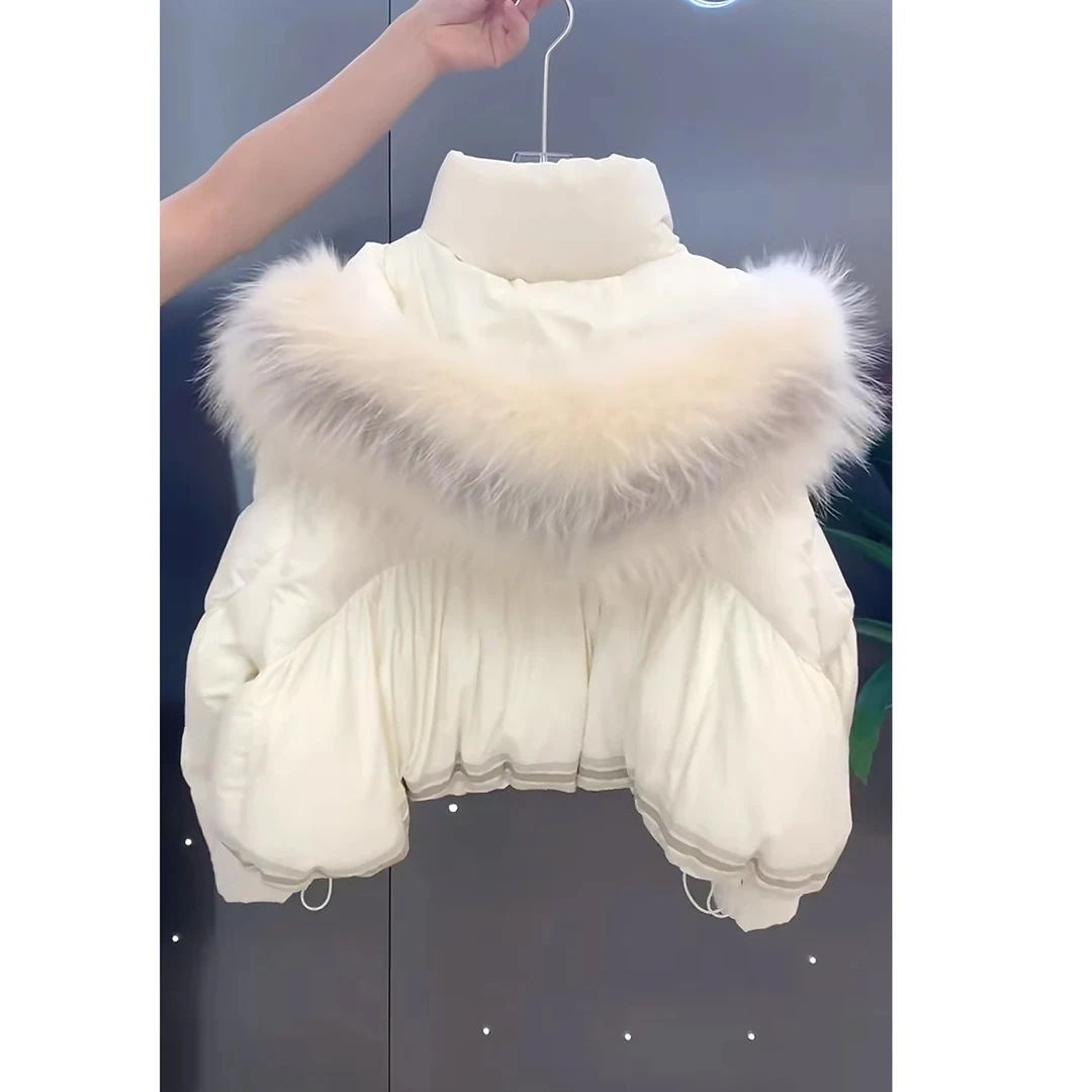 设计感大毛领连帽棉服女2025冬季新款韩系加厚保暖面包服短款外套