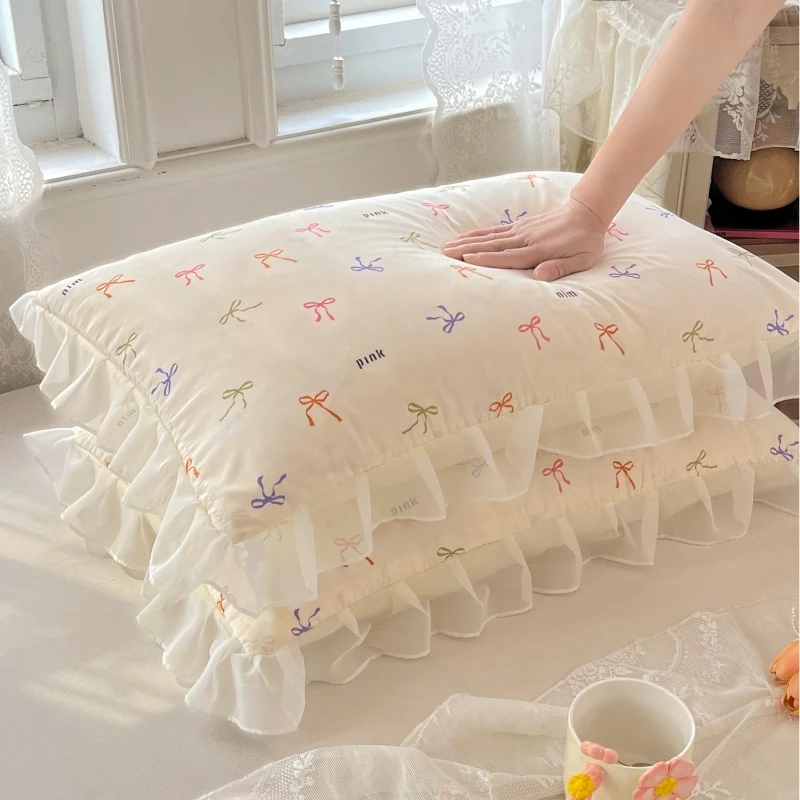 四季不掉色透气可拆洗枕套韩版韩式床单荷叶边公主风少女心48*74