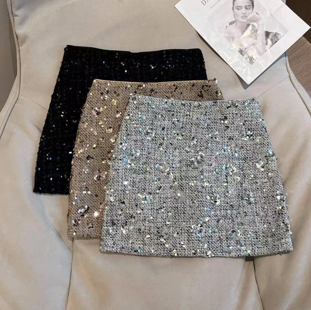 Barbie【薇薇推荐】秋冬新款重工设计感亮片A字半身短裙G60178