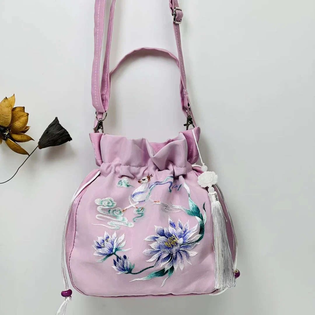 （紫色）仙鹿牡丹大包 苏绣非遗刺绣零钱钥匙化妆品杂物古装包