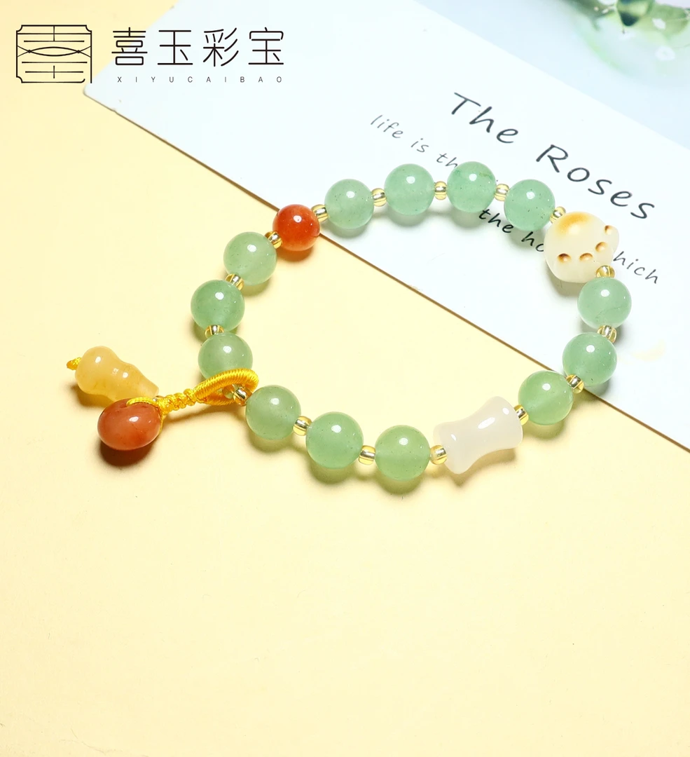 天然东陵玉单圈圆珠手串设计款猫爪配饰 1393