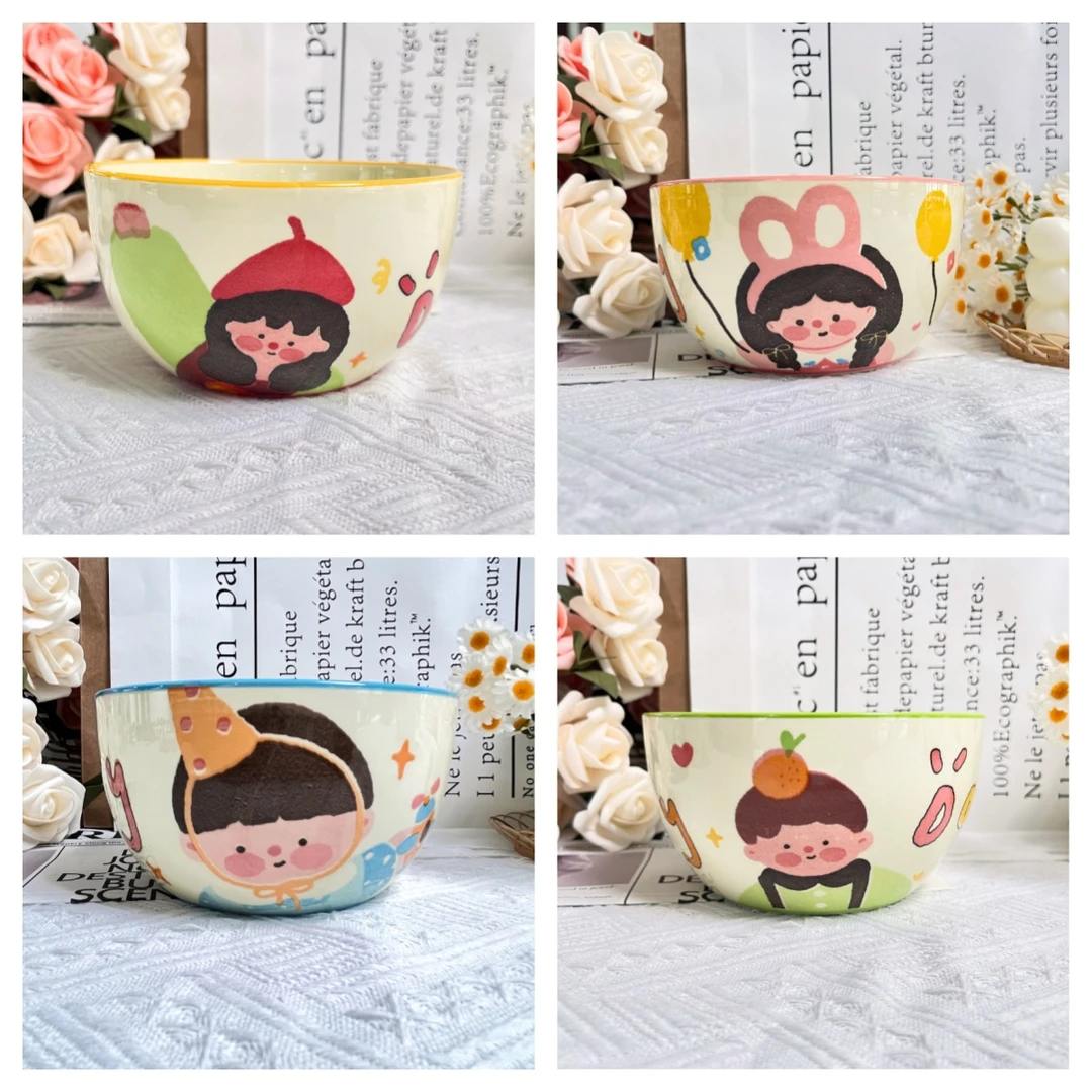 卡通6寸泡面碗可爱学生家用创意陶瓷少女心情侣