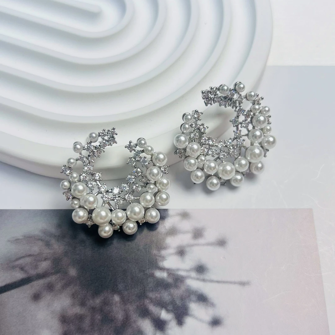 铜合金耳饰 E11348时尚圆圈耳环高级感轻奢耳钉闪