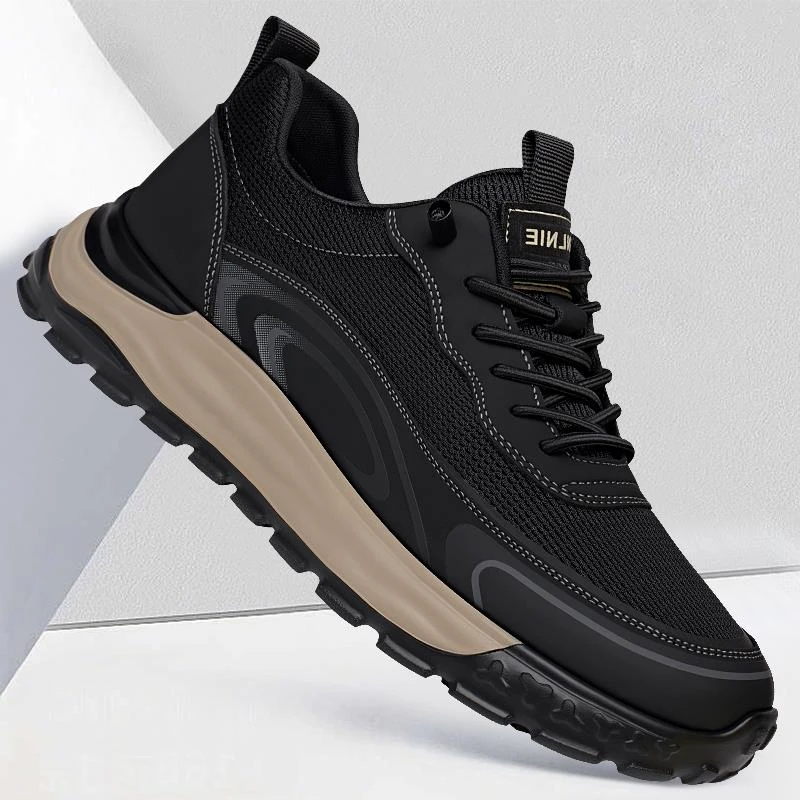 路易圣戈希男夏季新款透气网面休闲鞋薄款防臭鞋黑色男士网鞋