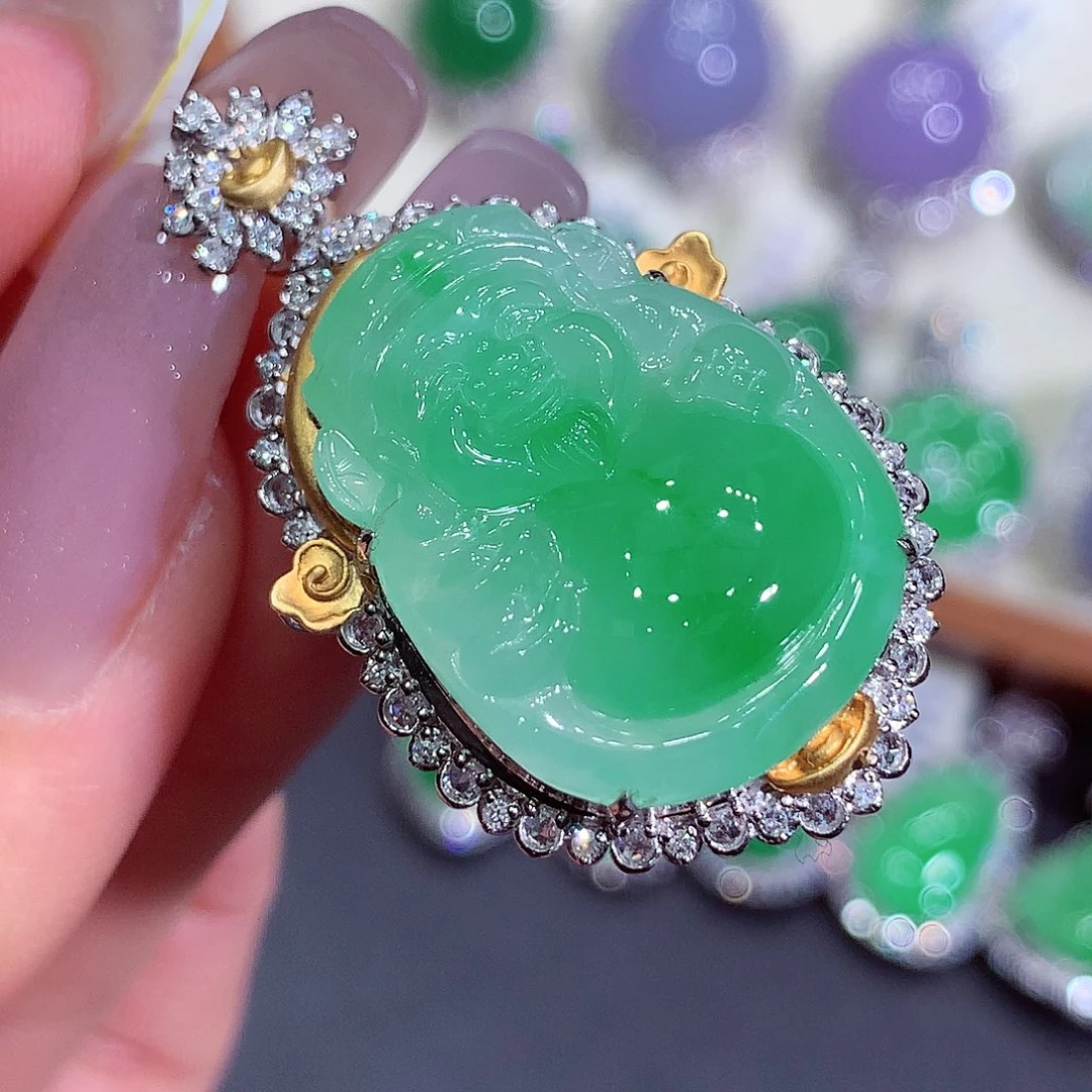 翡翠18K金镶嵌吊坠(不含链)