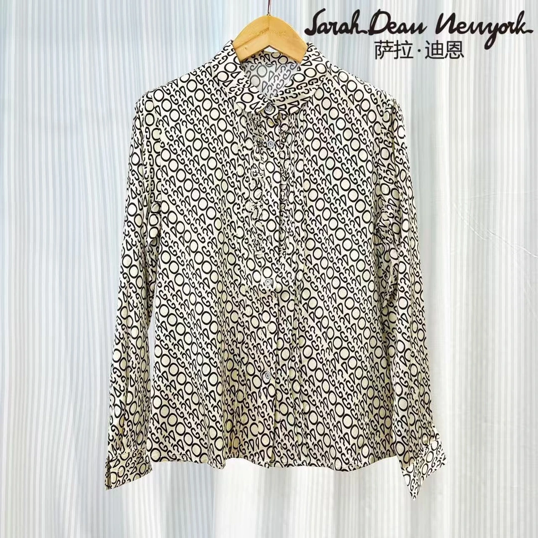 【萨拉迪恩】含桑蚕丝字母优雅华丽大牌高端气质时尚衬衫长袖