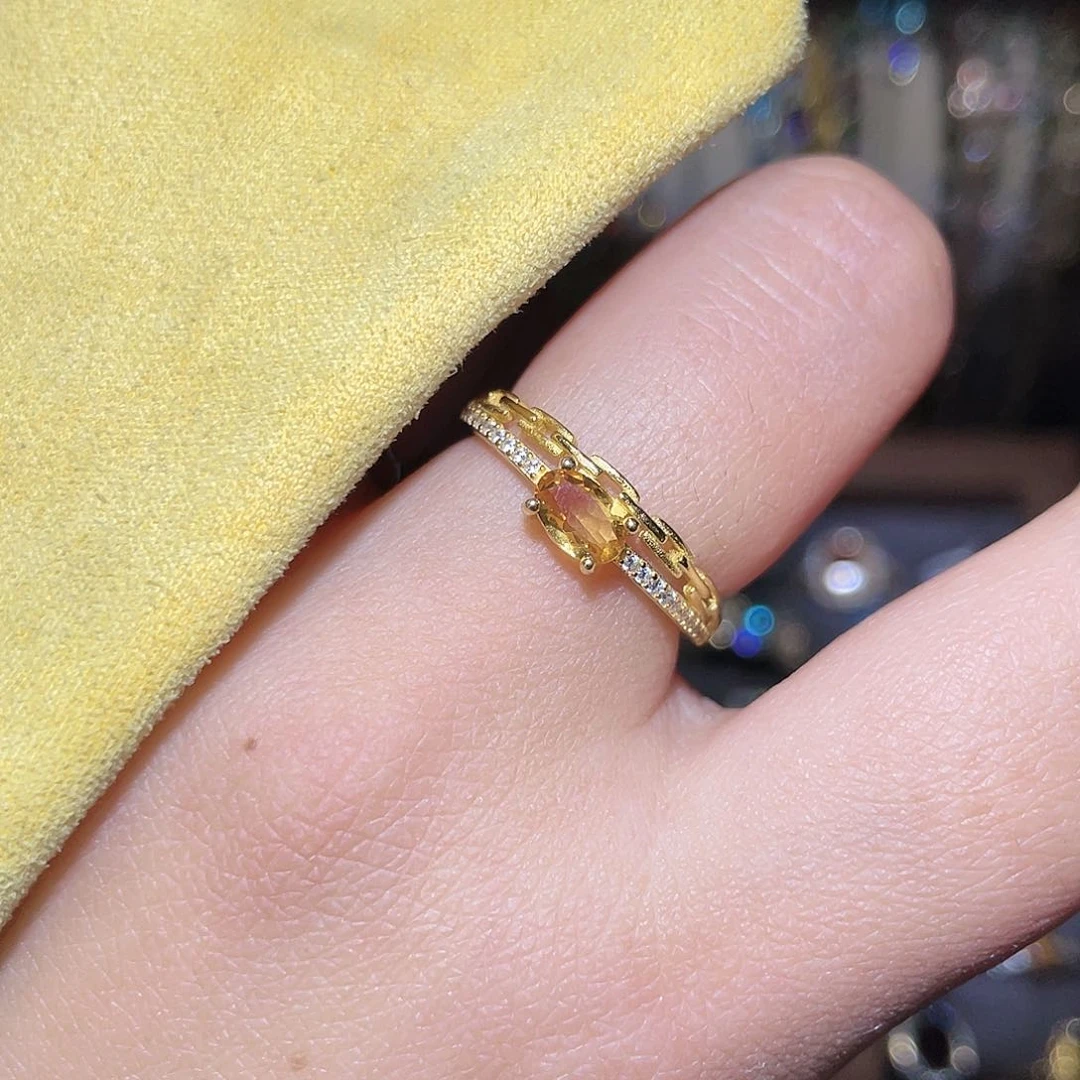 黄晶戒指银S925镶嵌4567