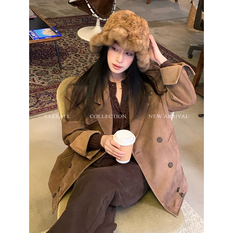 【特价】奢感老钱 利落随性廓形 质感复古羊反绒皮皮衣 RP243013