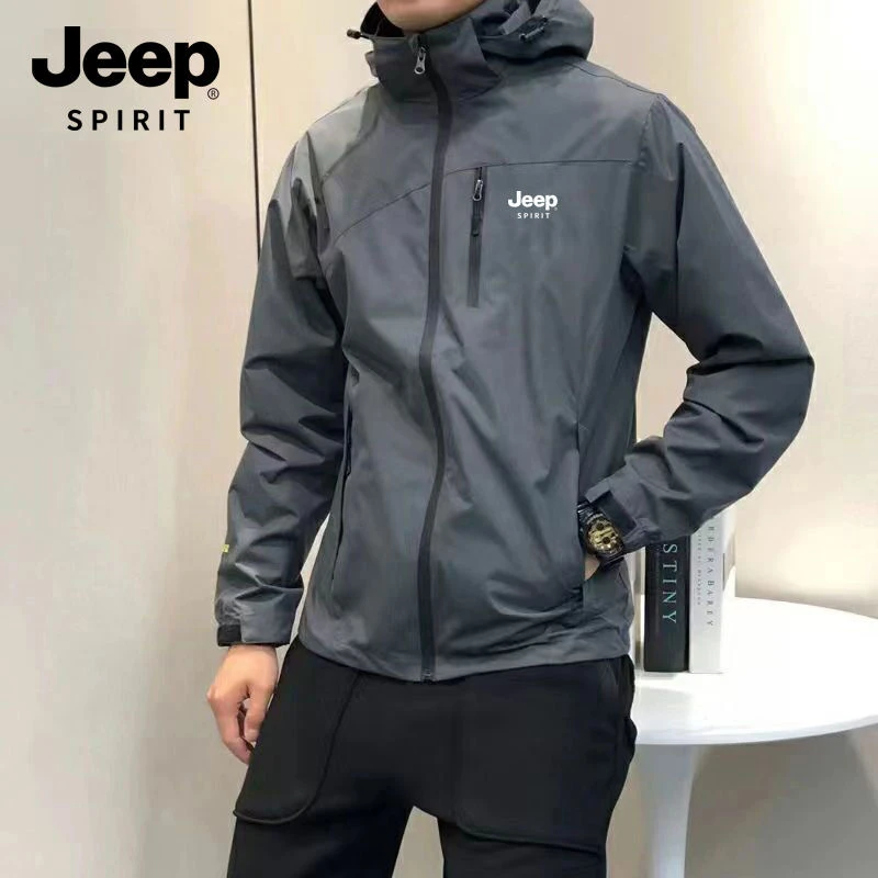 JEEPSPIRIT吉普春秋季户外休闲男女款防风防水夹克冲锋衣
