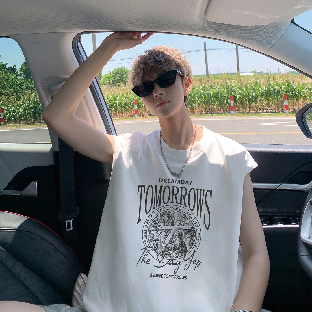 美式重磅纯棉背心男夏季外穿印花百搭ins篮球坎肩无袖男款T恤