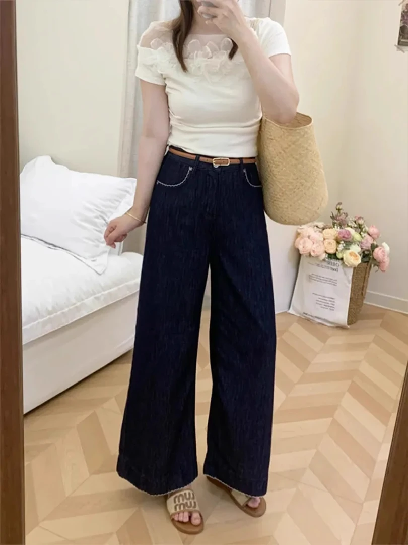 防掉色夏季薄款直筒牛仔裤女大码胖妹妹小个子显瘦冰丝阔腿裤