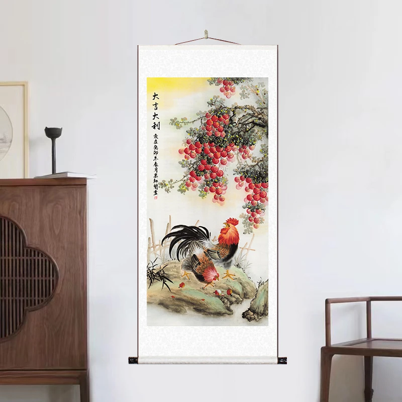 《大吉大利》大气背景墙竖幅送礼国风特色靠山风景装饰画M4艺术装裱