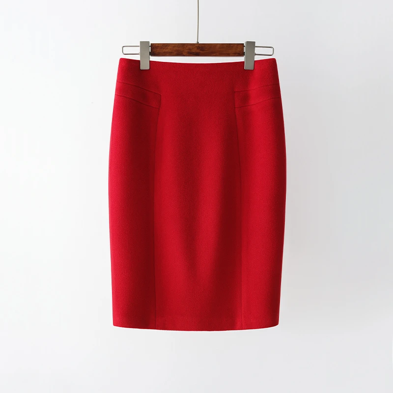 新年红色毛呢半身裙女2025新款冬季高腰显瘦一步裙中长款包臀裙子