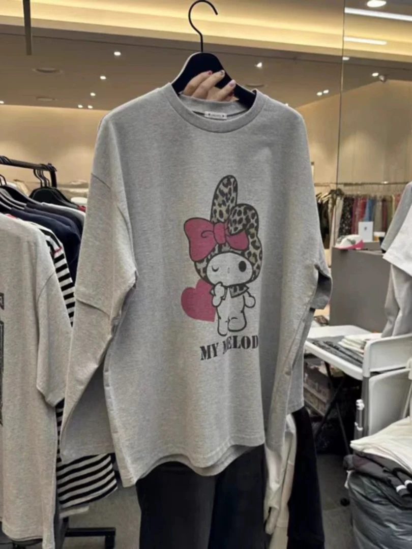 现货！韩国东大门代购CREDITO2025春可爱兔子印花假两件长袖T恤