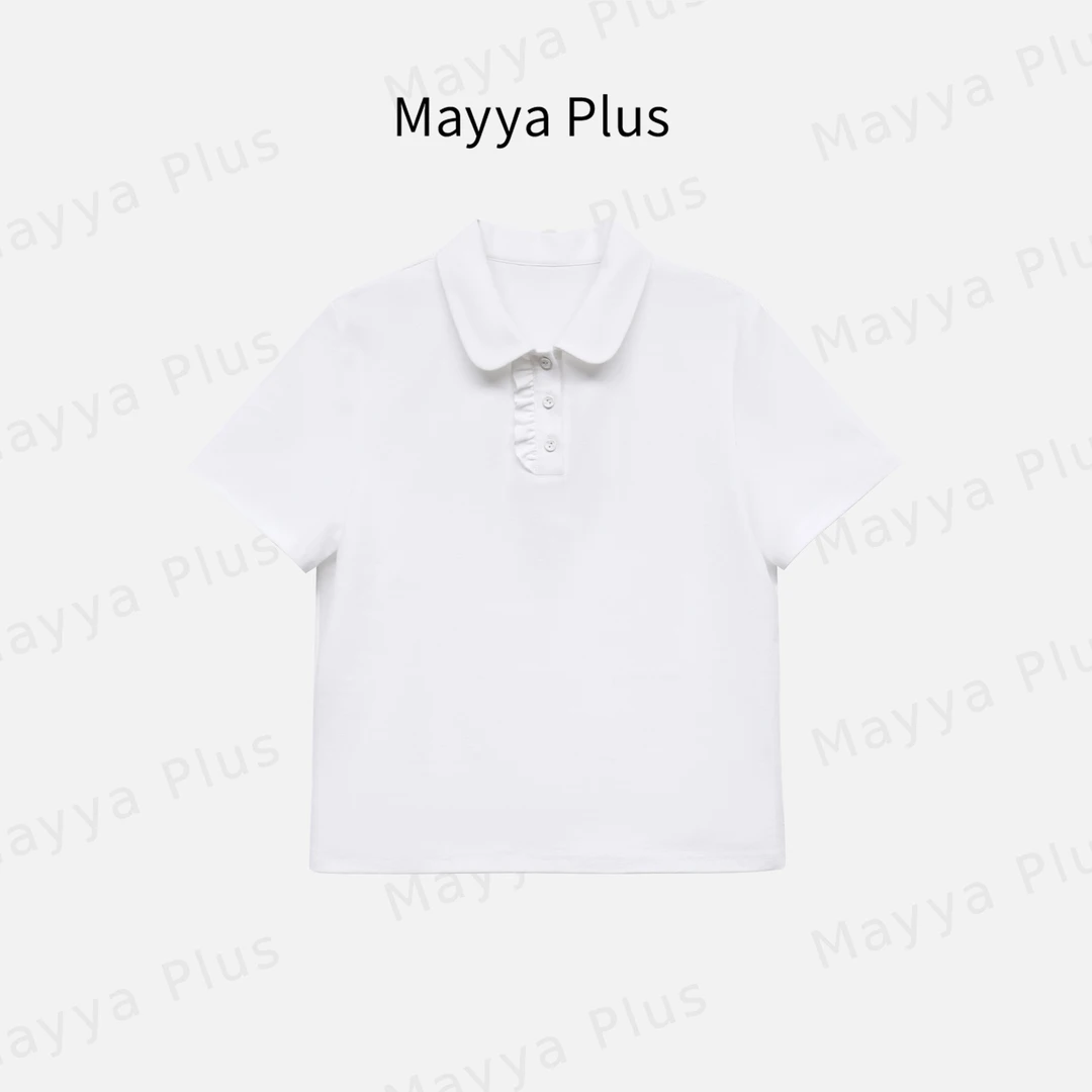 【遇见】Mayya Plus麦芽定制法式减龄白色POLO衫女显瘦上衣32526036