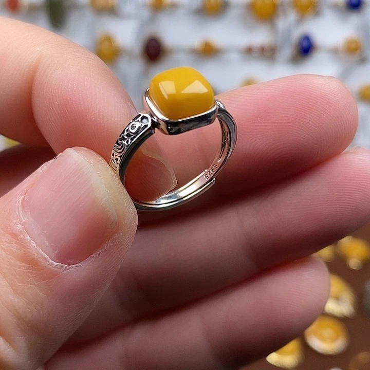 蜜蜡银S925镶嵌戒指